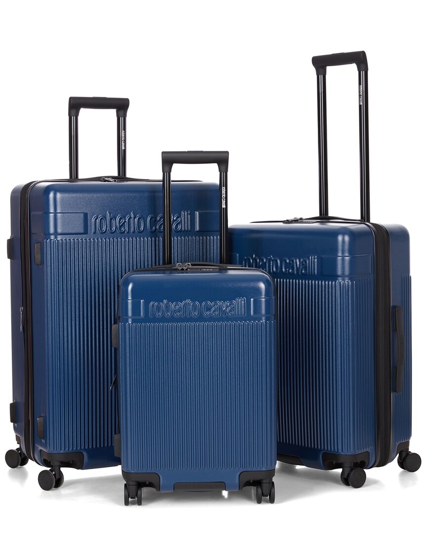 Roberto Cavalli 3pc Expandable Hardcase Luggage Set In Blue