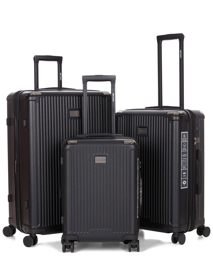 Roberto Cavalli 3pc Expandable Softcase Luggage Set In Black