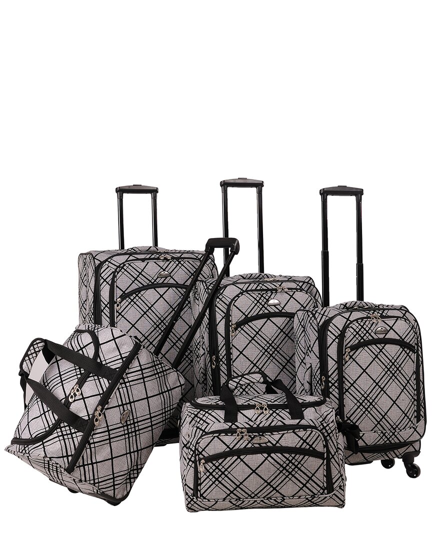 American Flyer Silver Stripes 5pc Spinner Luggage Set