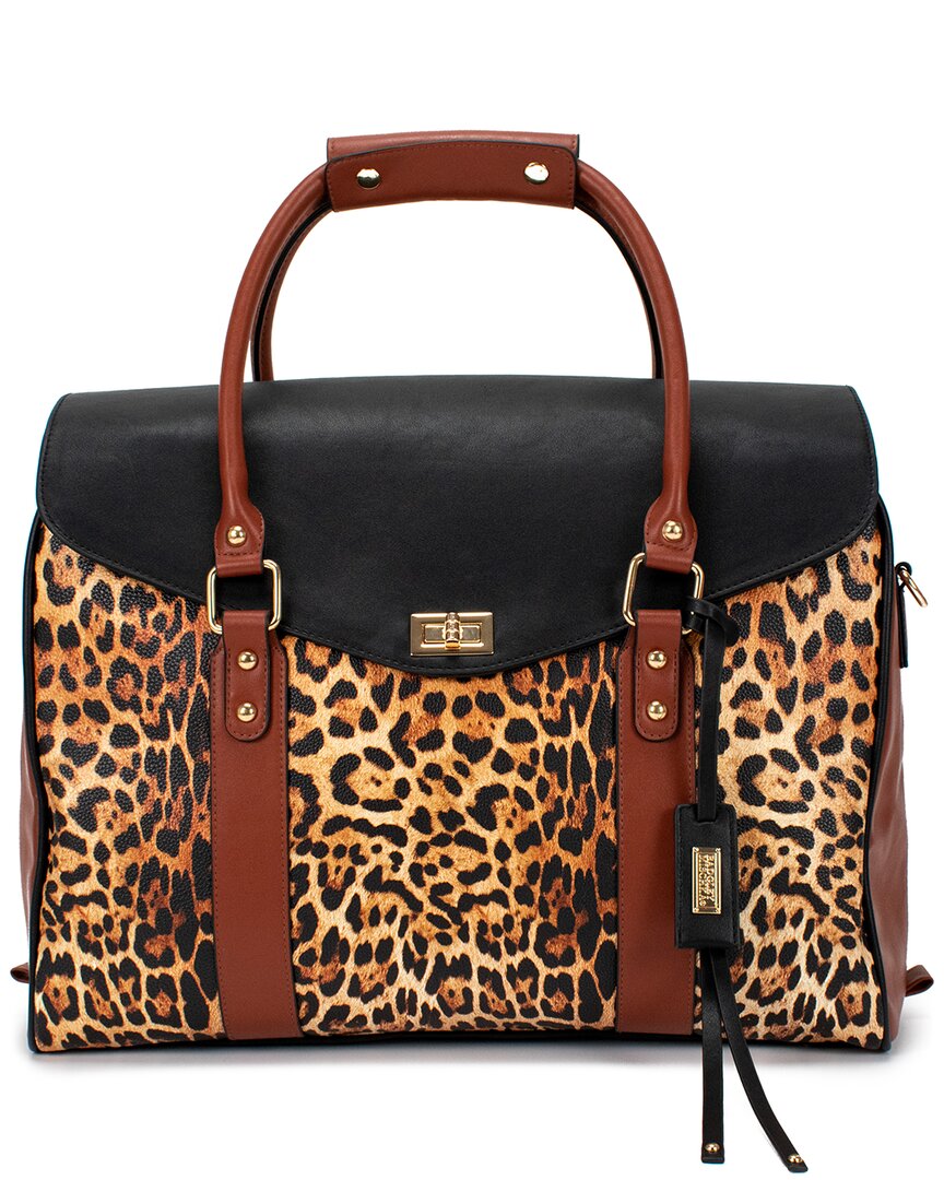 Shop Badgley Mischka Leopard Travel Tote Weekender Bag In Brown