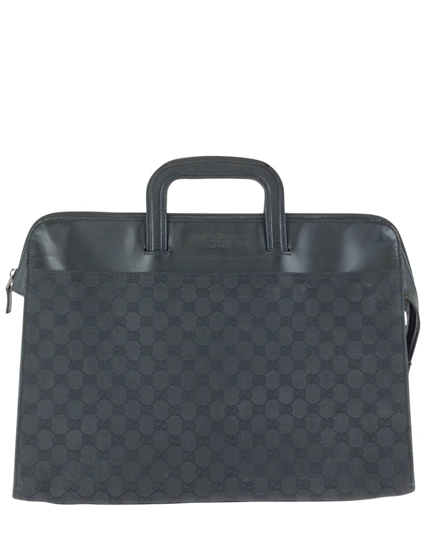 Pre-owned Gucci Black Gg Canvas & Leather Briefcase Black (authentic Pre-loved)