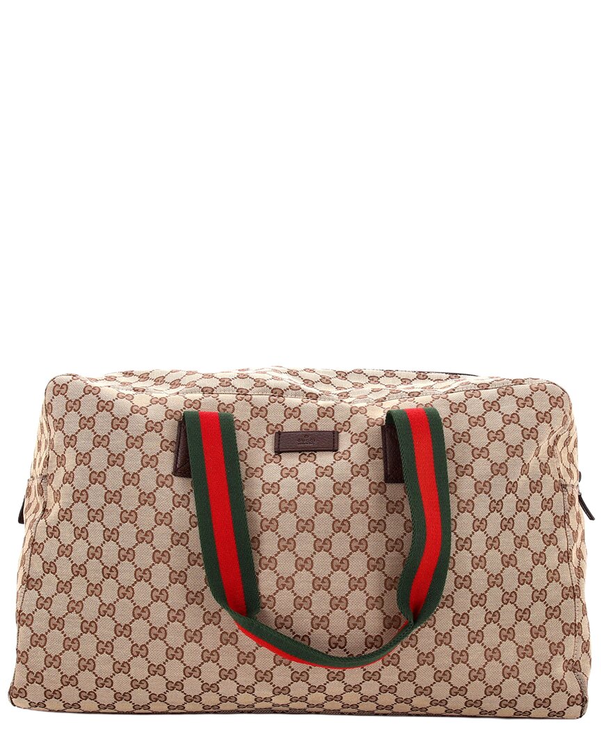 Pre-owned Gucci Brown Gg Canvas Web Carry On Duffle Bag Large (authentic Pre-loved)