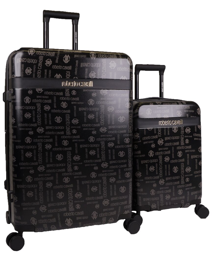 Roberto Cavalli Molded Monogram 2pc Expandable Luggage Set In Black