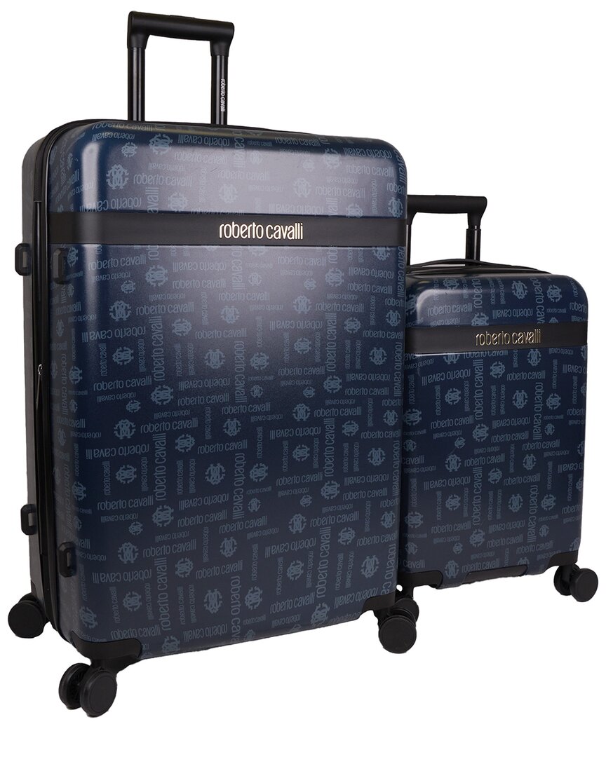 Roberto Cavalli Molded Monogram 2pc Expandable Luggage Set In Blue