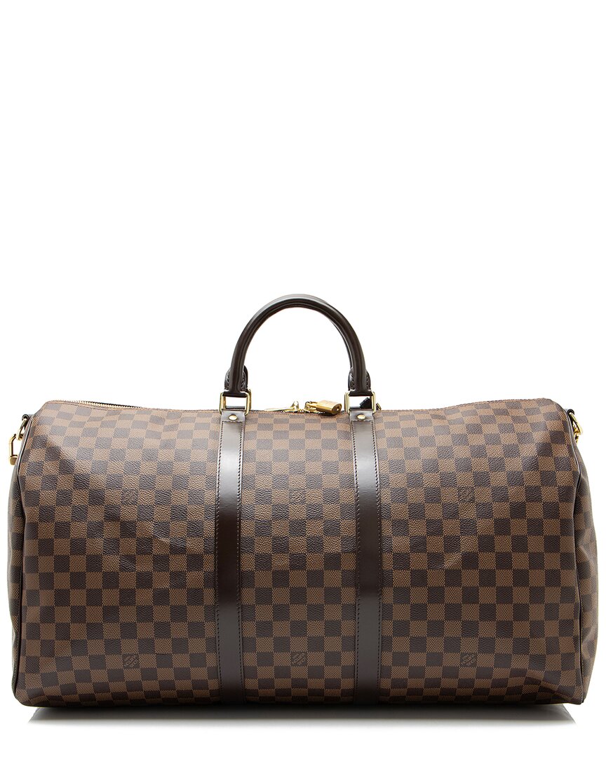 Pre-owned Louis Vuitton Brown Damier Ebene & Leather Keepall Bandouliere 55 Duffle  (authentic Pre-loved)