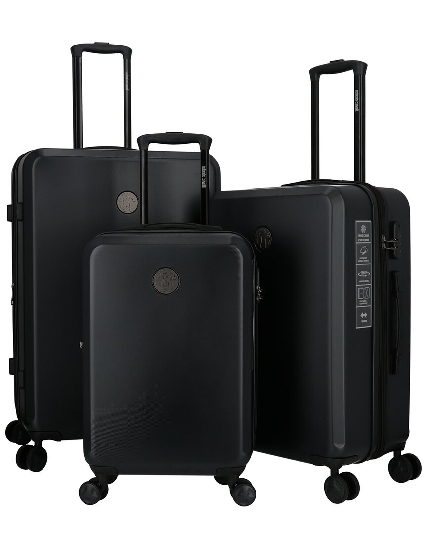 Roberto Cavalli Solid Classic Collection 3pc Expandable Luggage Set In Black