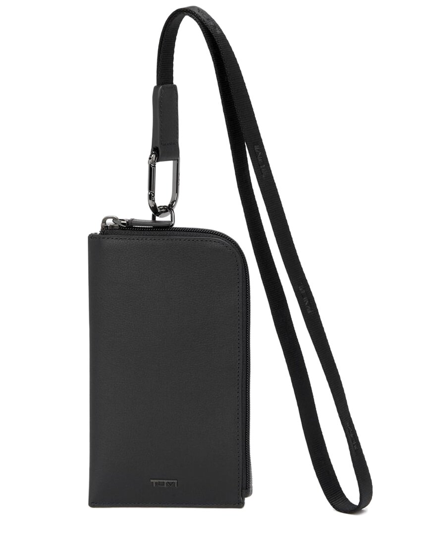 Tumi Leather Card Pouch Lanyard In Black