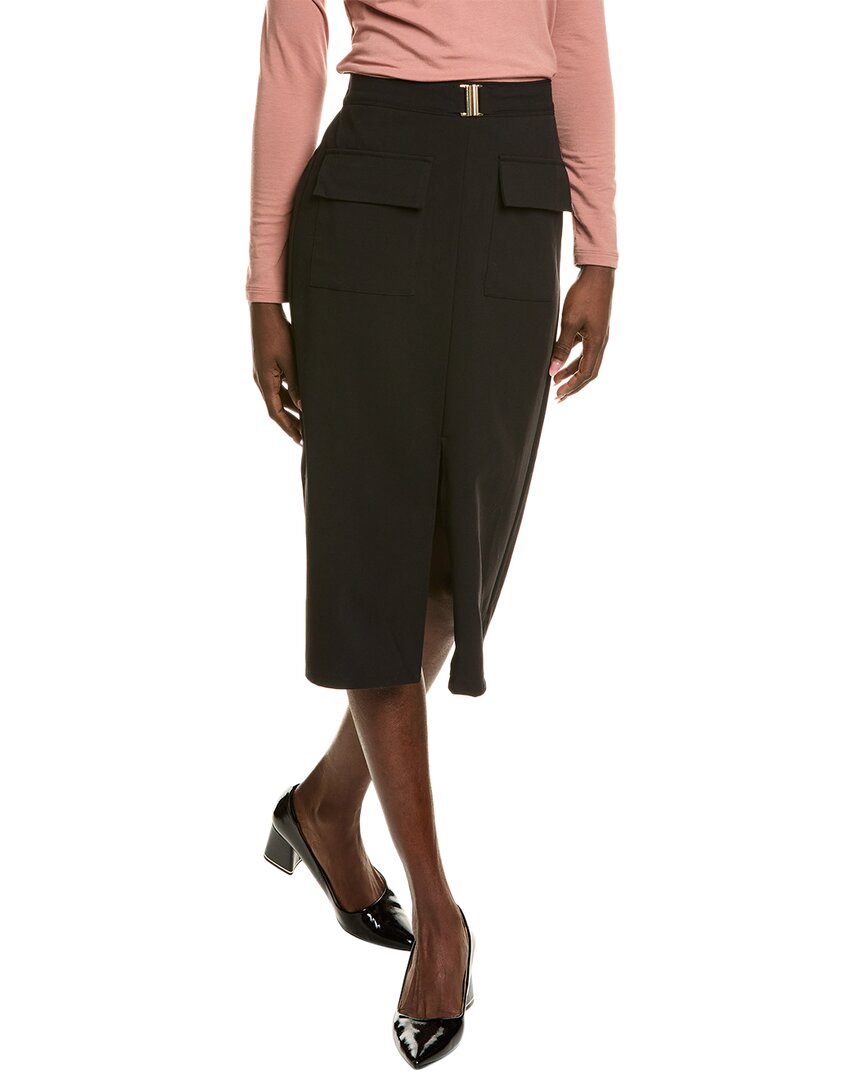 Ellen Tracy Pleated Flared Satin Maxi Skirt In Black
