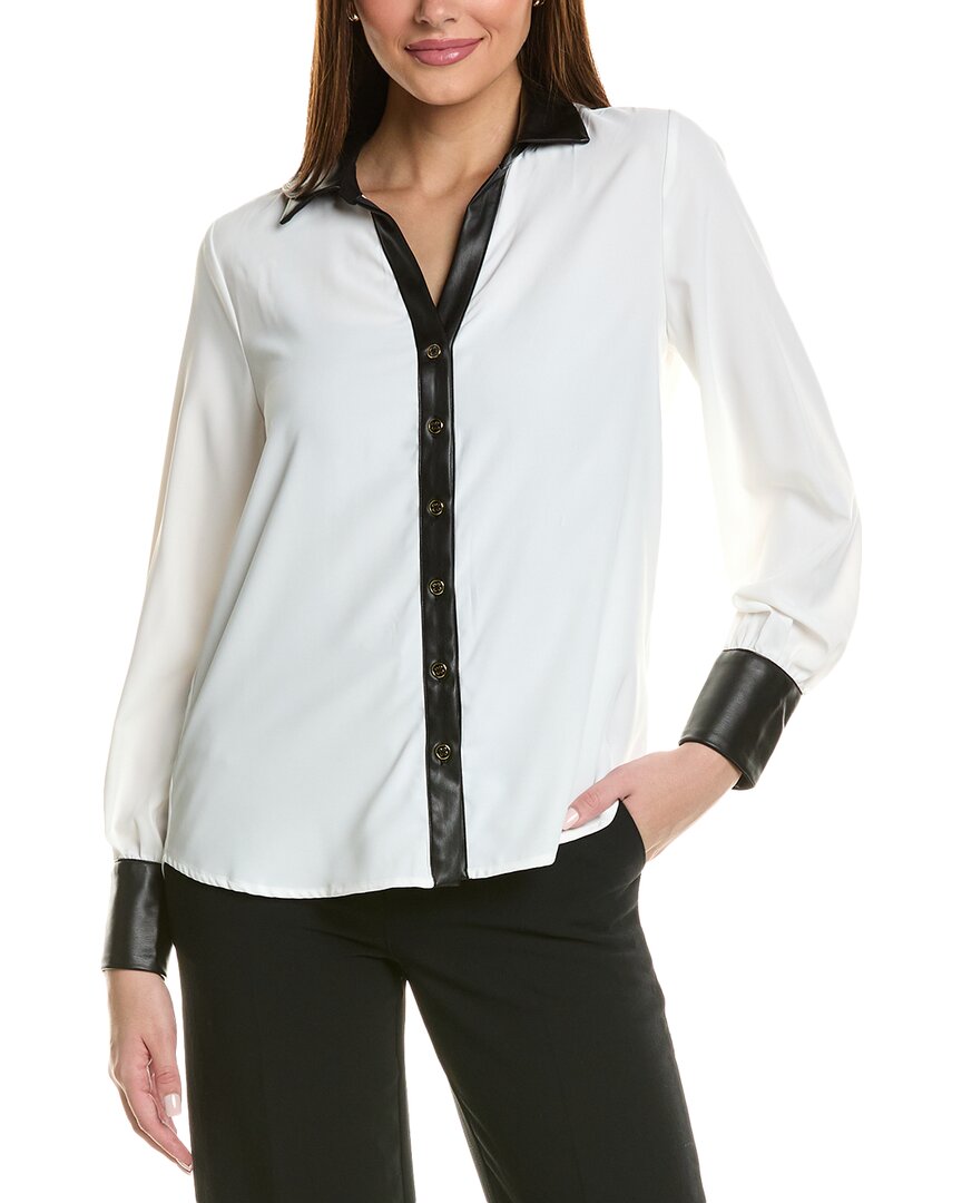 Ellen Tracy Contrast Trim Shirt In White