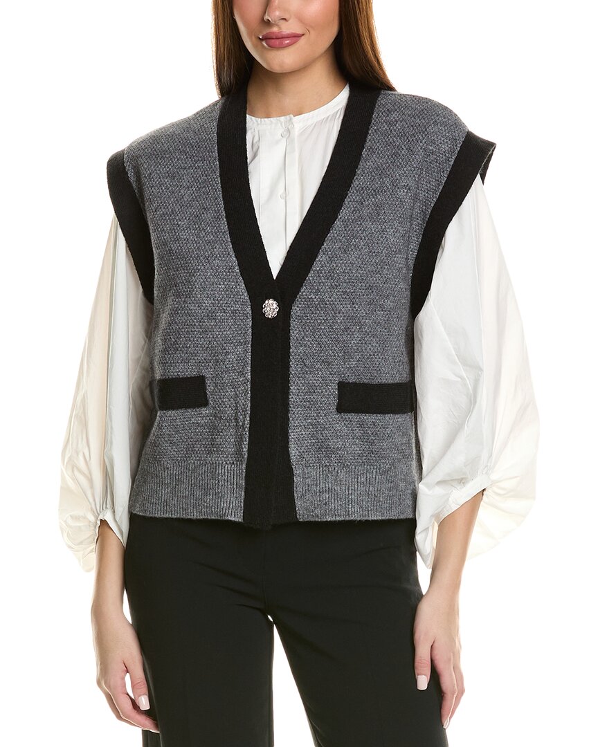 Ellen Tracy Jewel Button Knit Vest In Grey