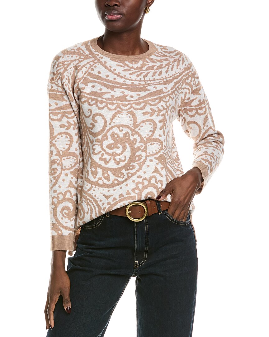 Jones New York Pasiley Crewneck Bracelet Sleeve Sweater In Beige