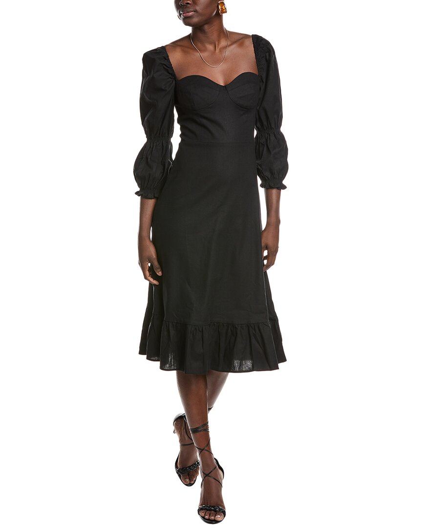 Opt O. P.t Kourtney Linen-blend Midi Dress In Black