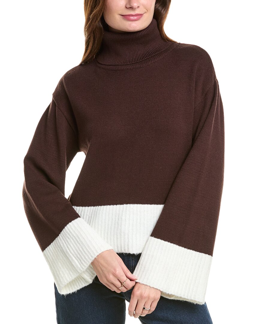 Laundry By Shelli Segal Two-tone Turtleneck Sweater In Brown