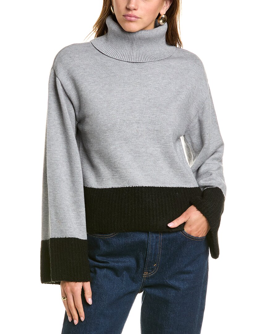 Shop Laundry Two-tone Turtleneck Sweater In Grey