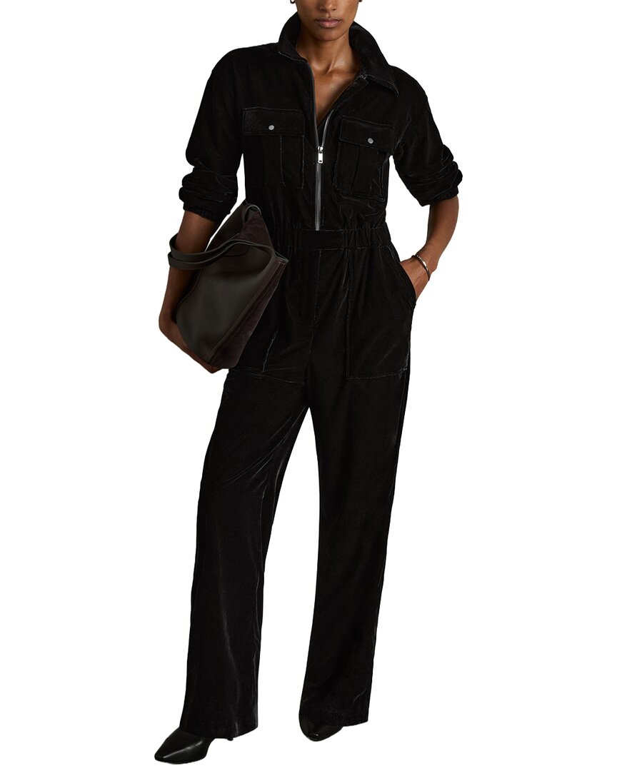 Reiss Vinnia Velvet Jumpsuit In Black