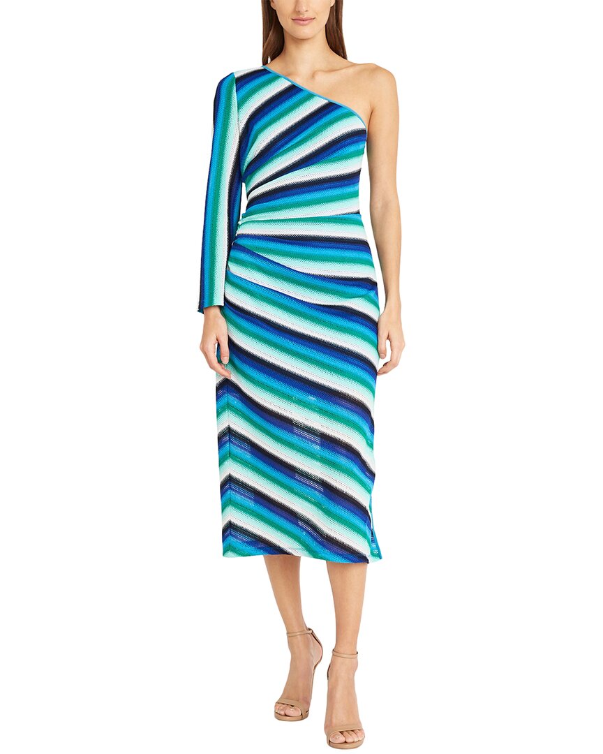 Donna Morgan For Maggy Stripe Ruched One-shoulder Knit Midi Dress