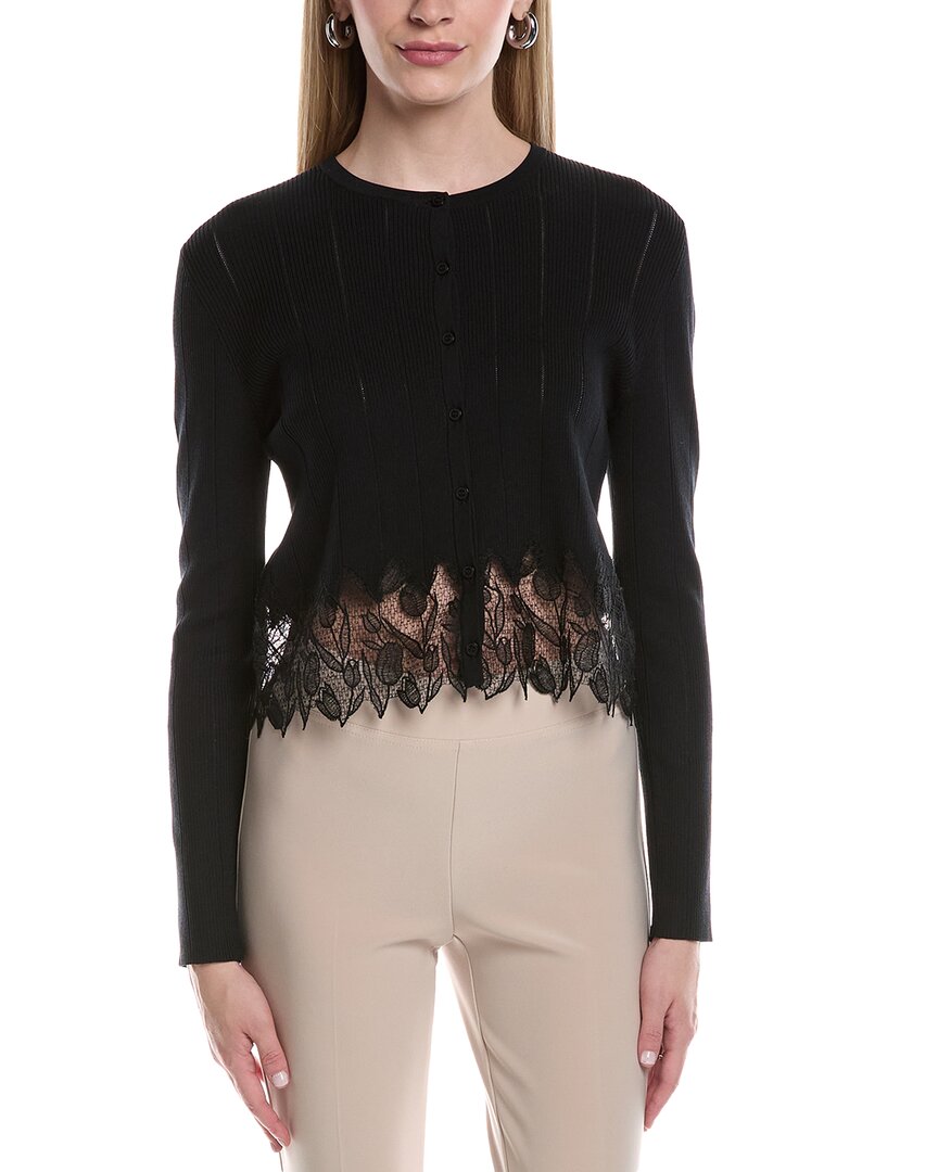 Lela Rose Lace Hem Cardigan In Black
