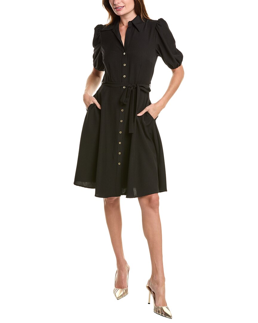Sharagano Pleated Hem Shirtdress In Black