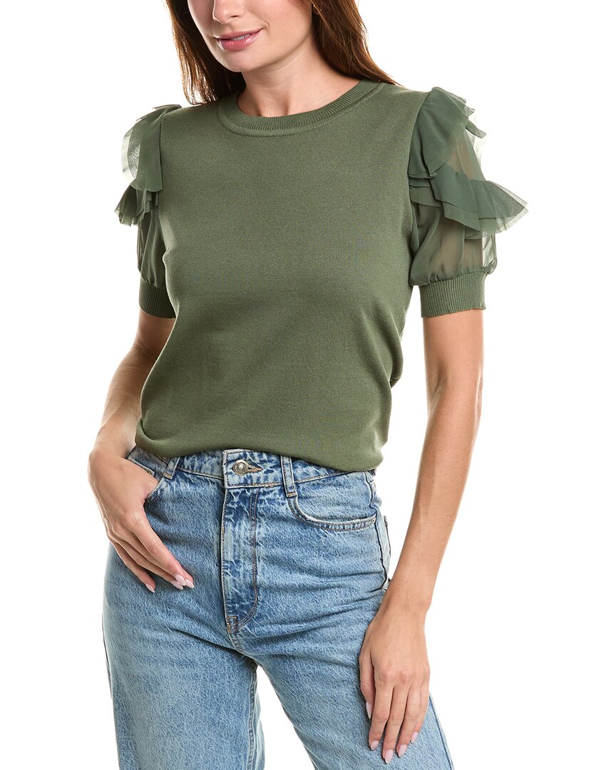 Nanette Lepore Chiffon Sleeve Sweater In Green