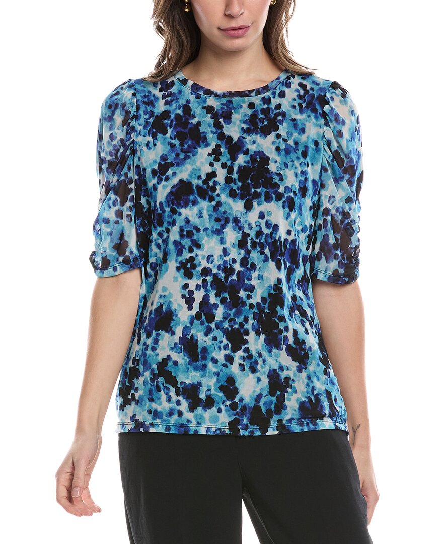 Anne Klein Dot Print Mesh Crewneck T-shirt In Blue