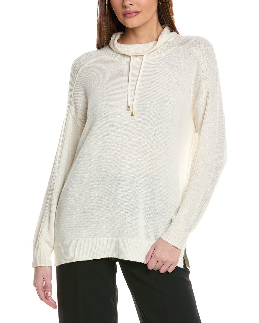 Anne Klein Mock Neck Wool & Cashmere-blend Sweatshirt In White