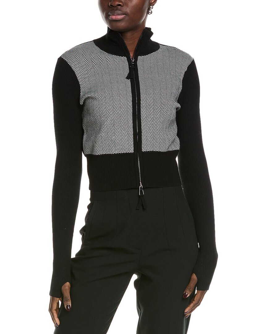 Toccin Reece Zip Front Herringbone Sweater In Black