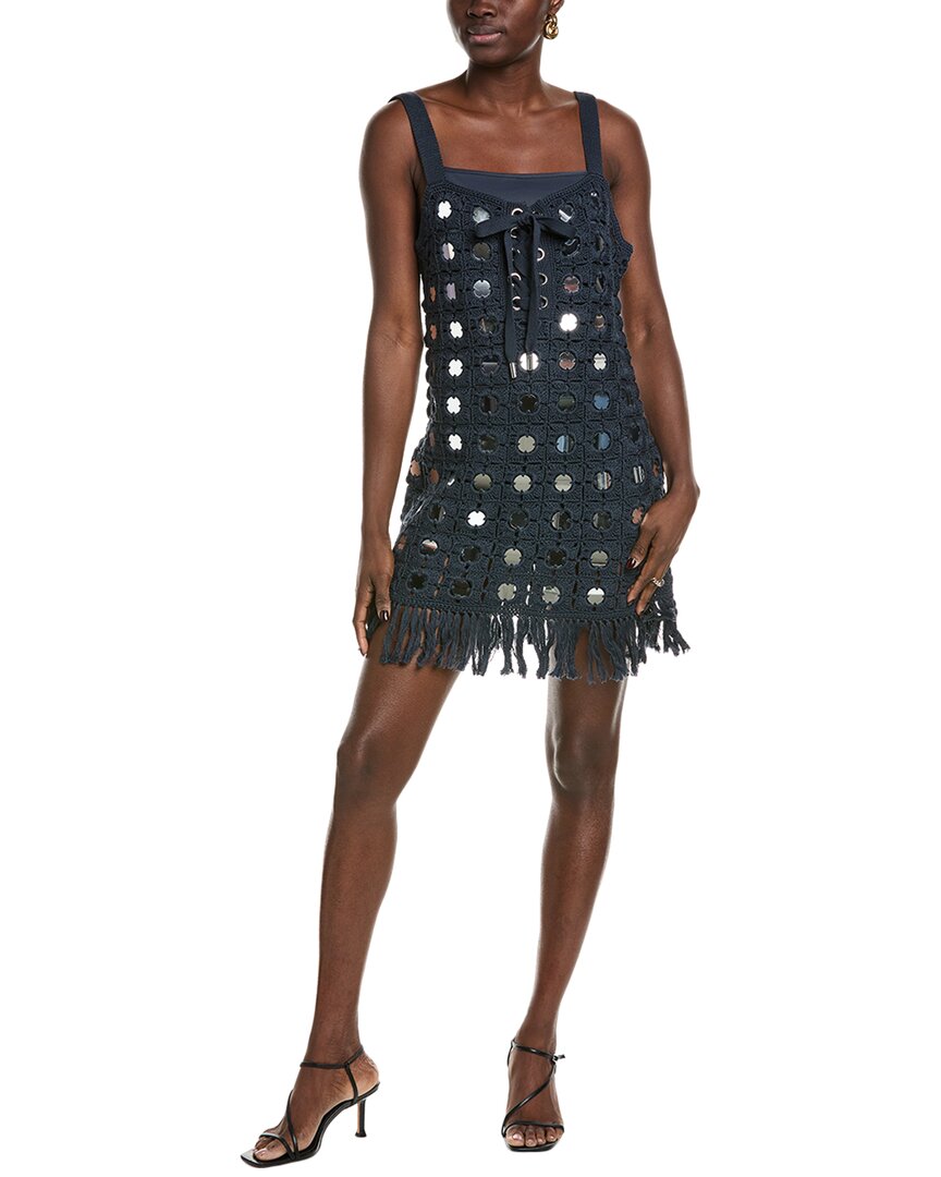 Toccin Brinkley Mirror Laced-up Fringe Mini Dress In Blue