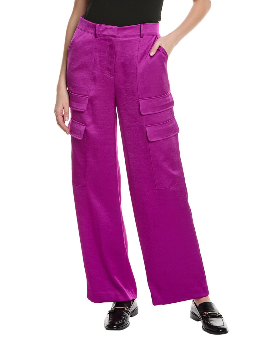 Kenneth Cole Satin High Rise Cargo Wide Leg Pant In Purple