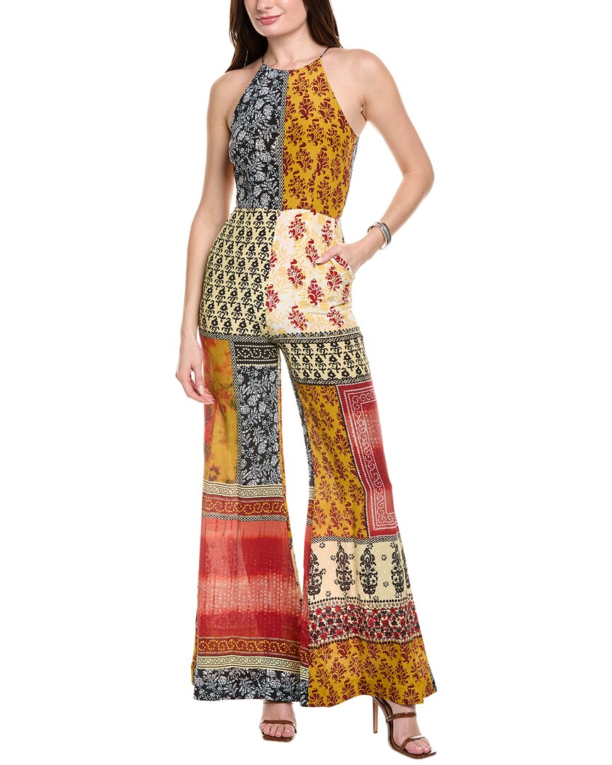 Saloni Halter Silk Jumpsuit In Multi