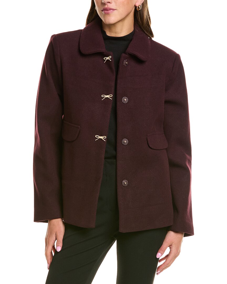 Cece Short Swing Bow Buttons Jacket In Red