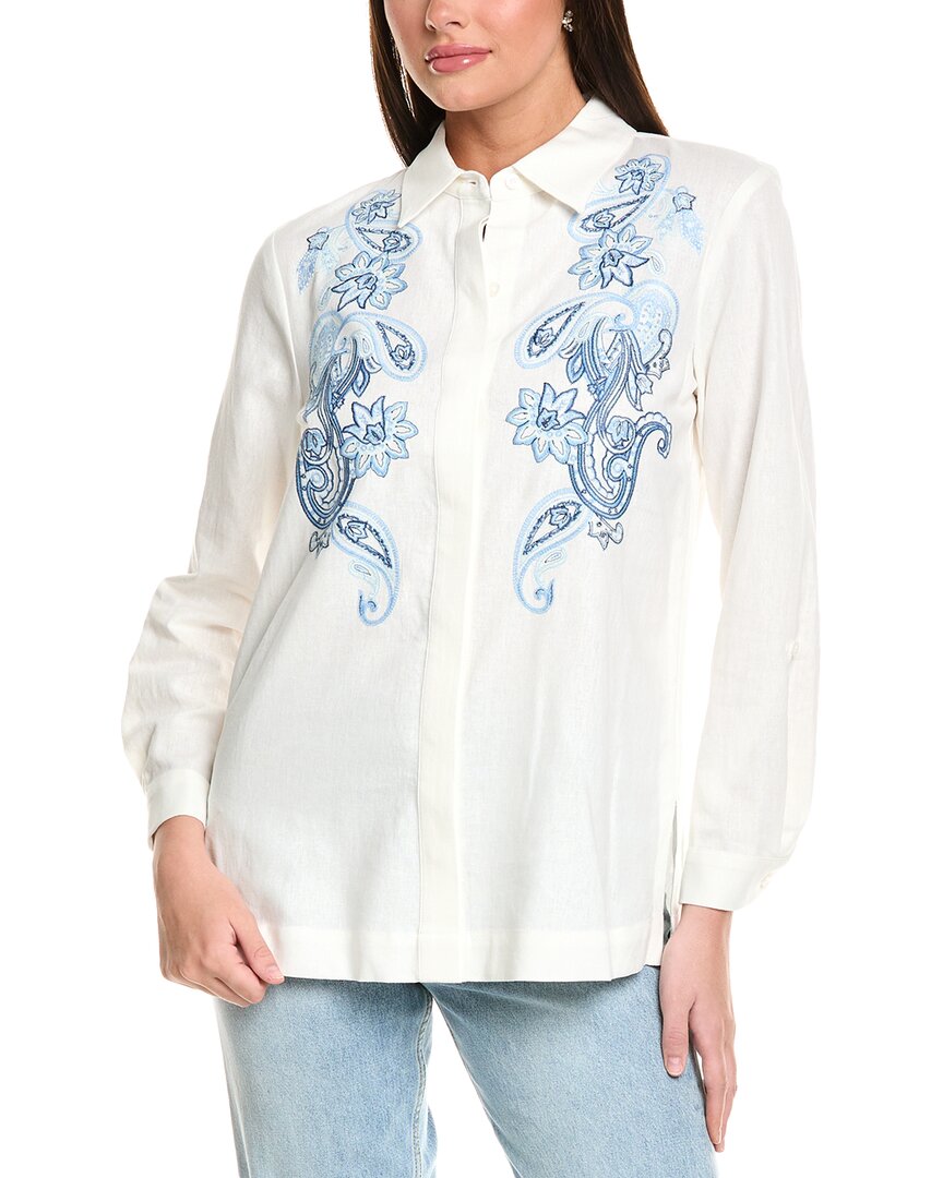 Jones New York Embroidered Linen-blend Blouse