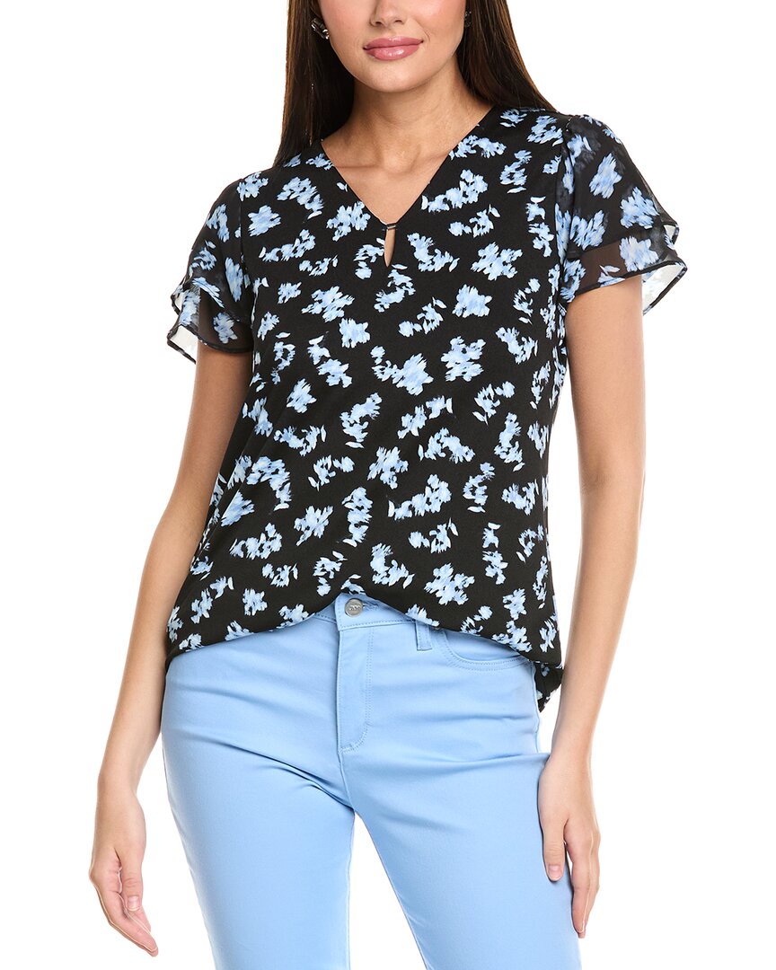 Jones New York Mixed Media Flutter Sleeve Top In Black