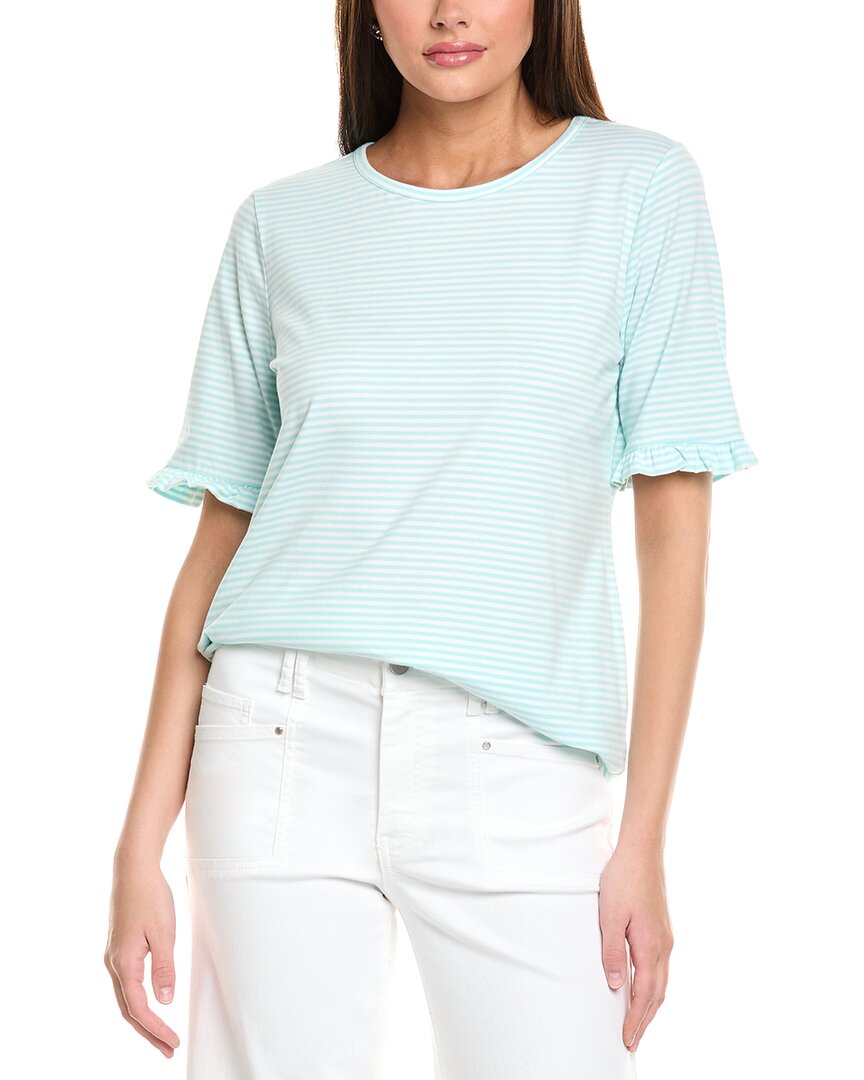 Jones New York Elbow Ruffle Sleeve Top In Blue