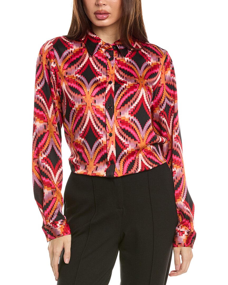 Tahari Asl Satin Button-up Top In Purple