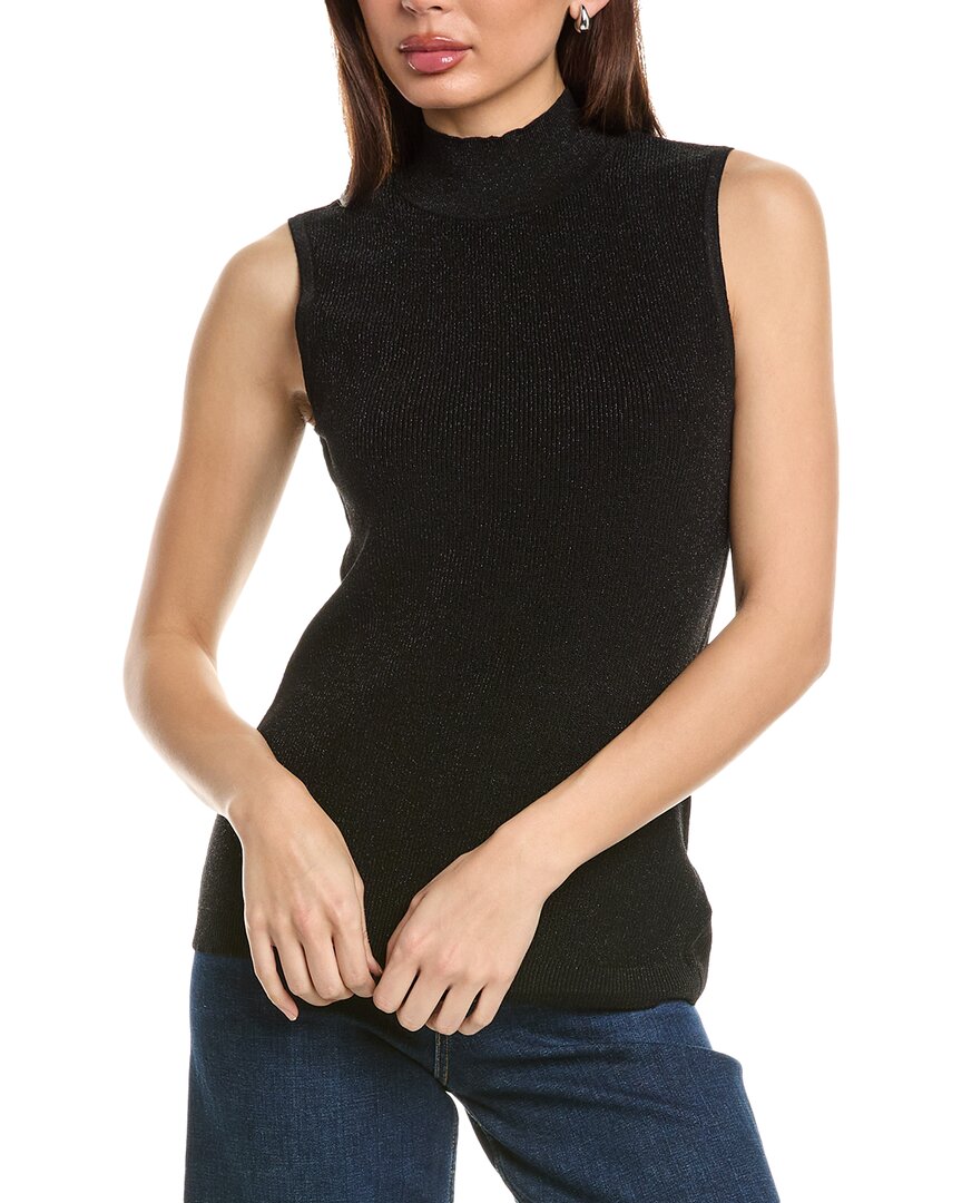 Tahari Asl Metallic Sleeveless Mock Neck Sweater In Black