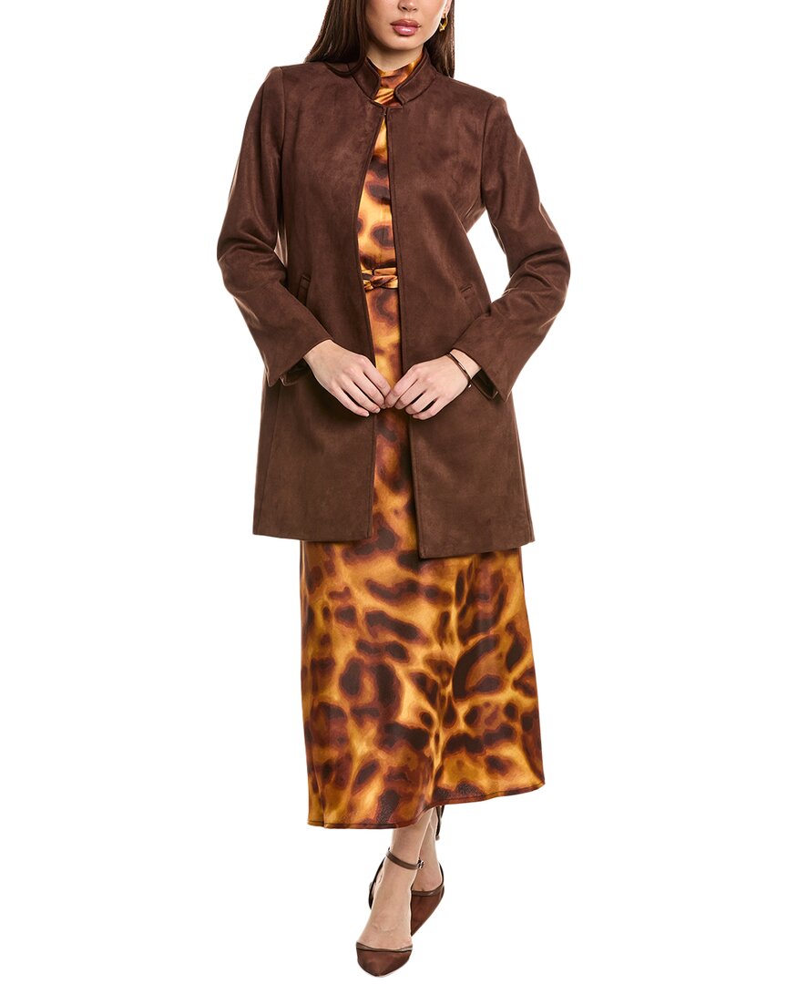 Tahari Asl Faux Suede Long Jacket In Brown
