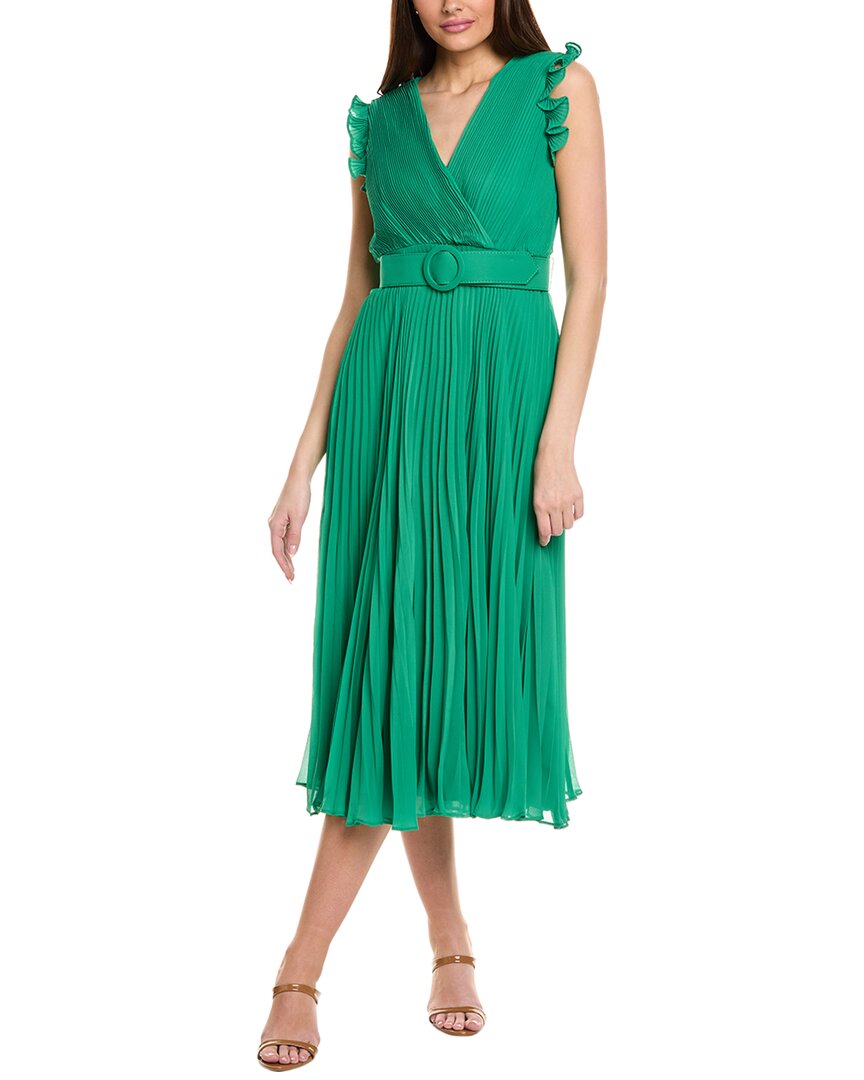 Taylor Accordion Pleated Midi Dress In Green