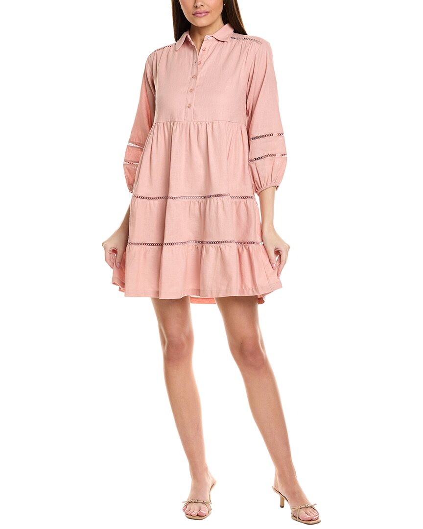 Taylor Tiered Linen-blend Mini Dress In Pink