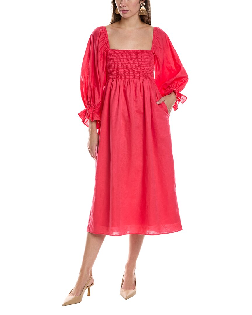 Jl Luxe Linen-blend Midi Dress In Pink