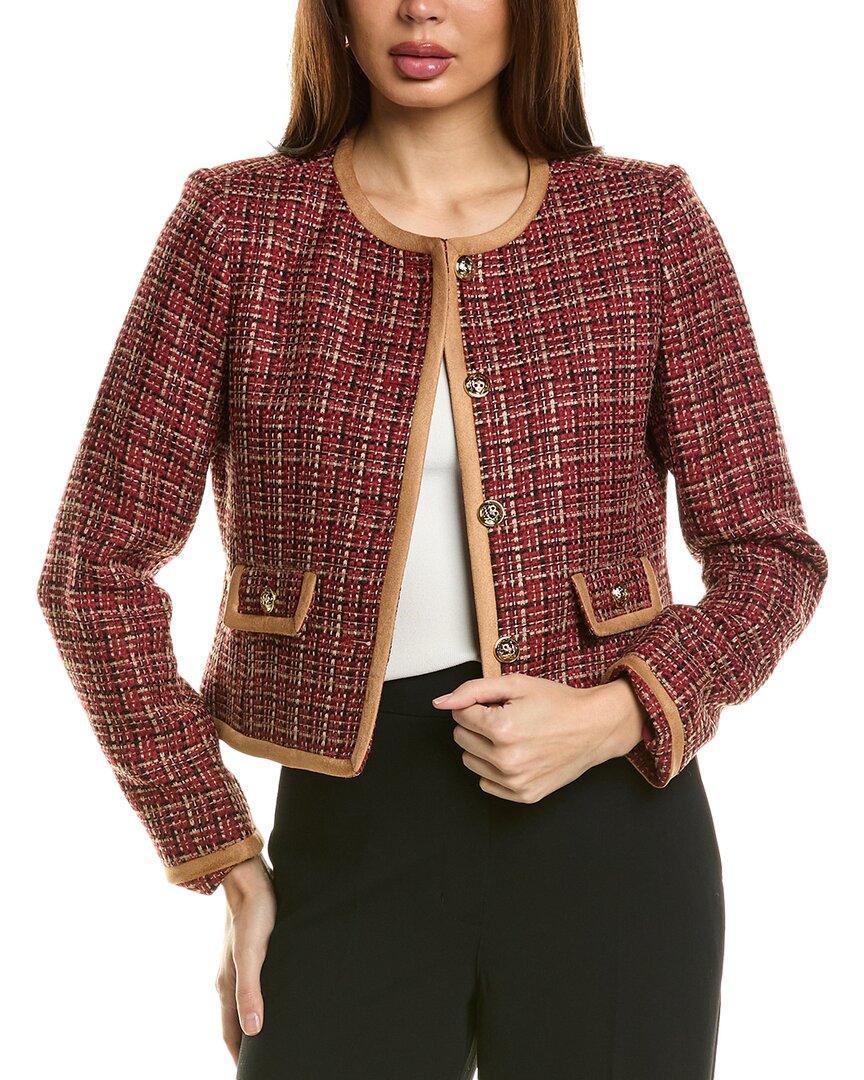 Tahari Asl Embroidered Jacket In Red