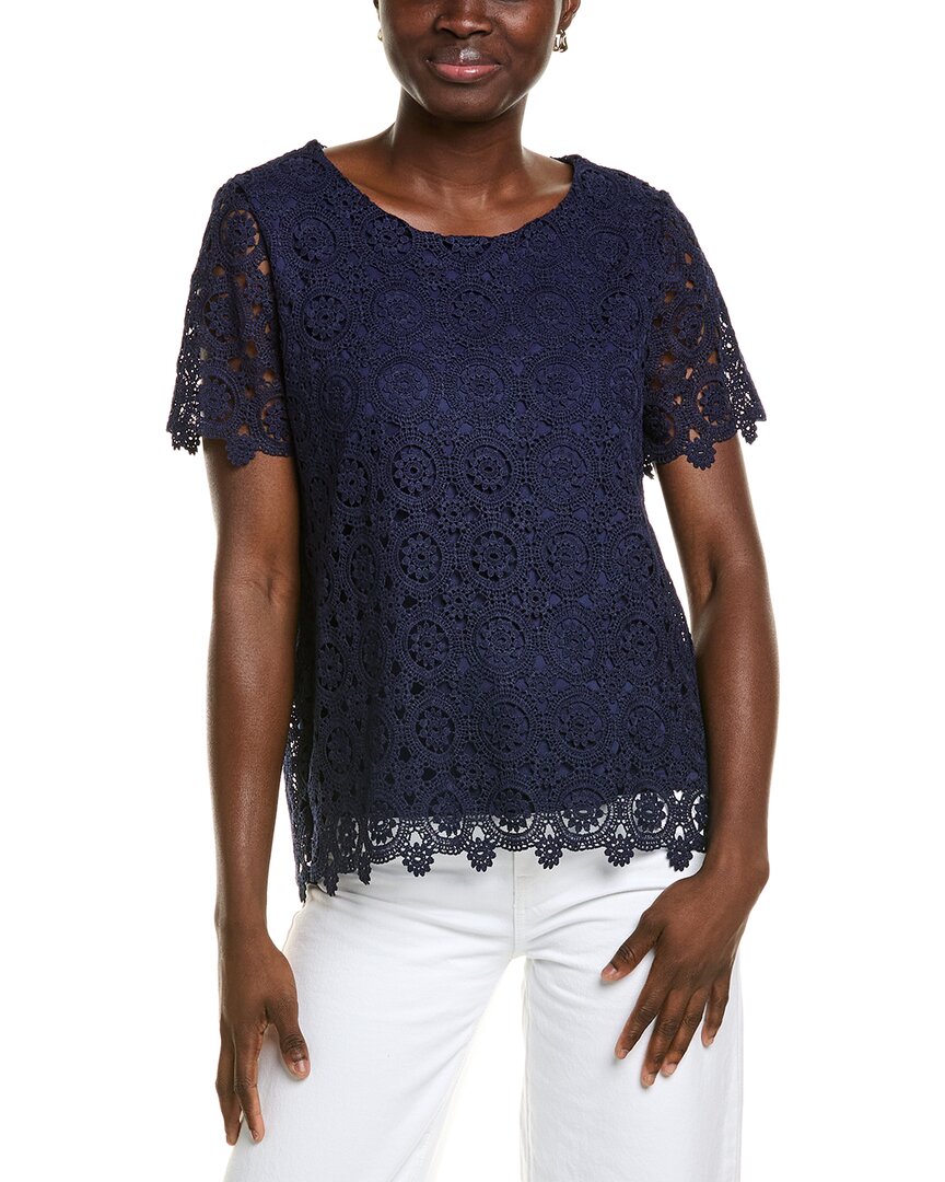 Jones New York Medallion Lace Short Sleeve Top