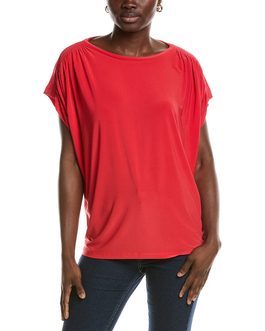 Jones New York Shirred Extended Shoulder Top In Red