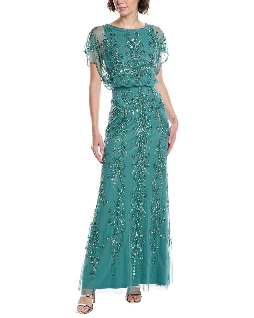 Adrianna Papell Beaded Mesh Gown In Green