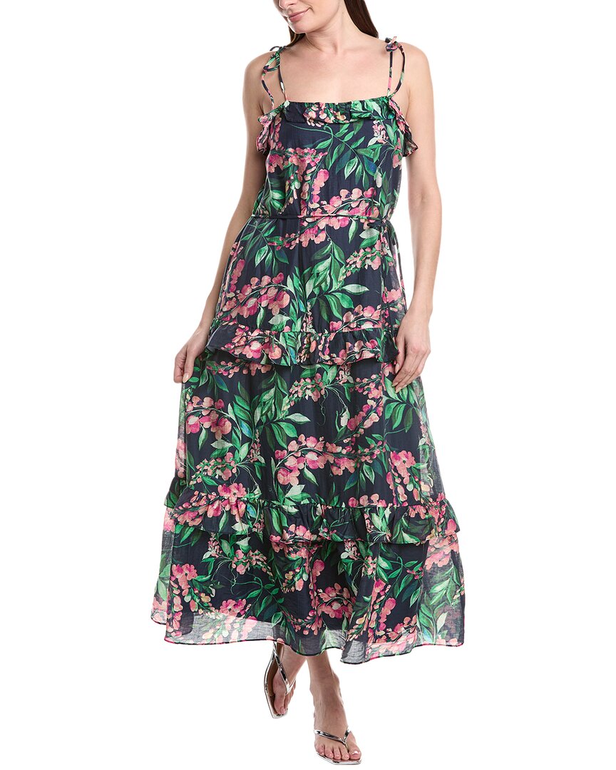 Julia Jordan Tie Shoulder Linen-blend Maxi Dress In Blue