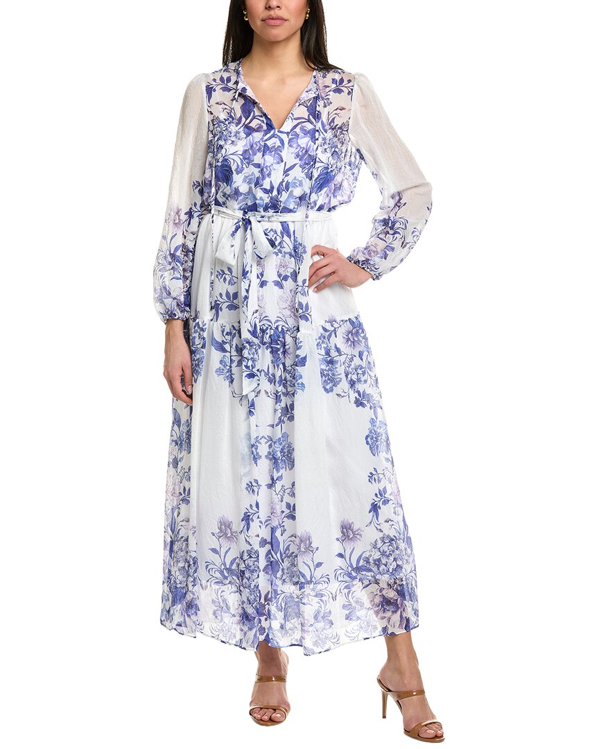 Julia Jordan Placed Print Long Sleeve Maxi Dress In Blue