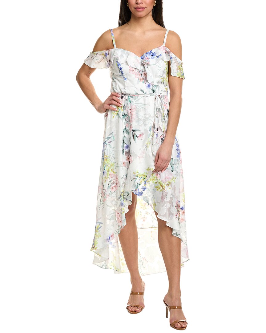 Julia Jordan Printed Burnout Chiffon Maxi Dress In White