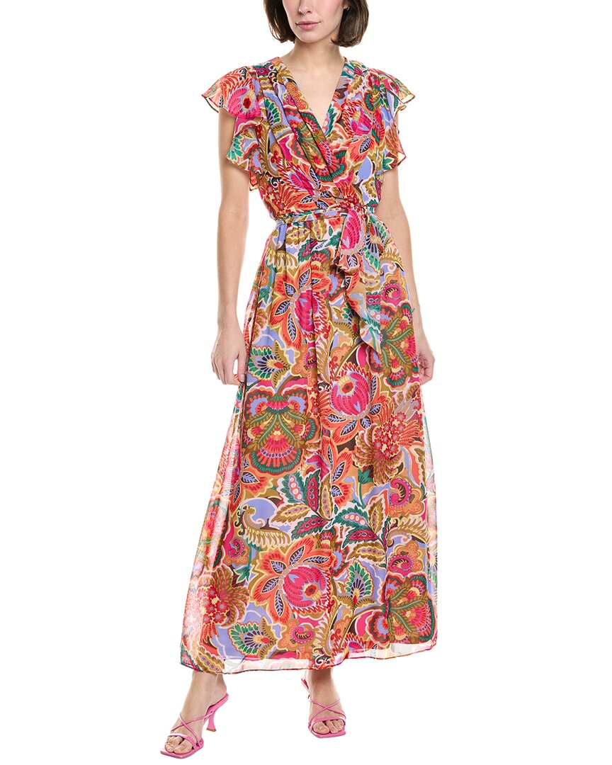 Donna Ricco Chiffon Maxi Dress In Red