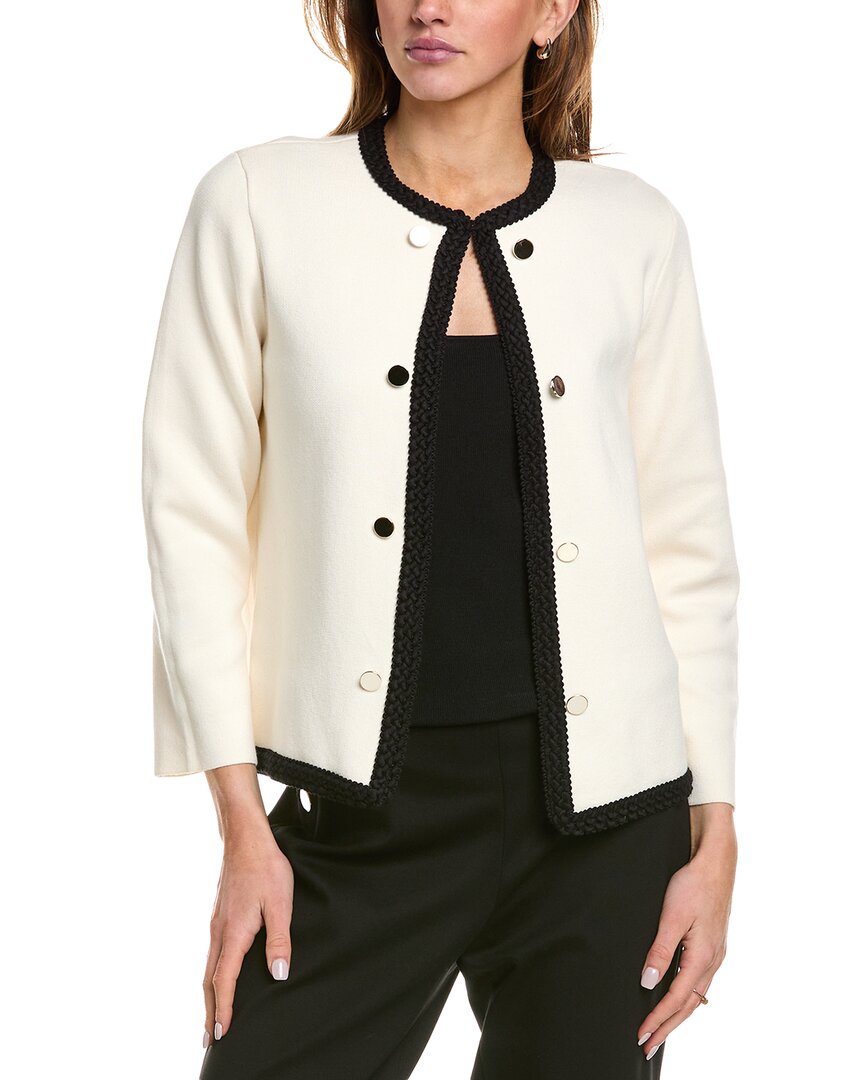 Shop Anne Klein Braided Trim Cardigan In White