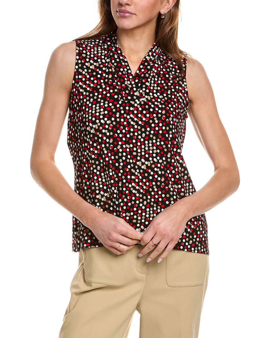 Anne Klein Women's Pleated-neck Printed Sleeveless Top In Red