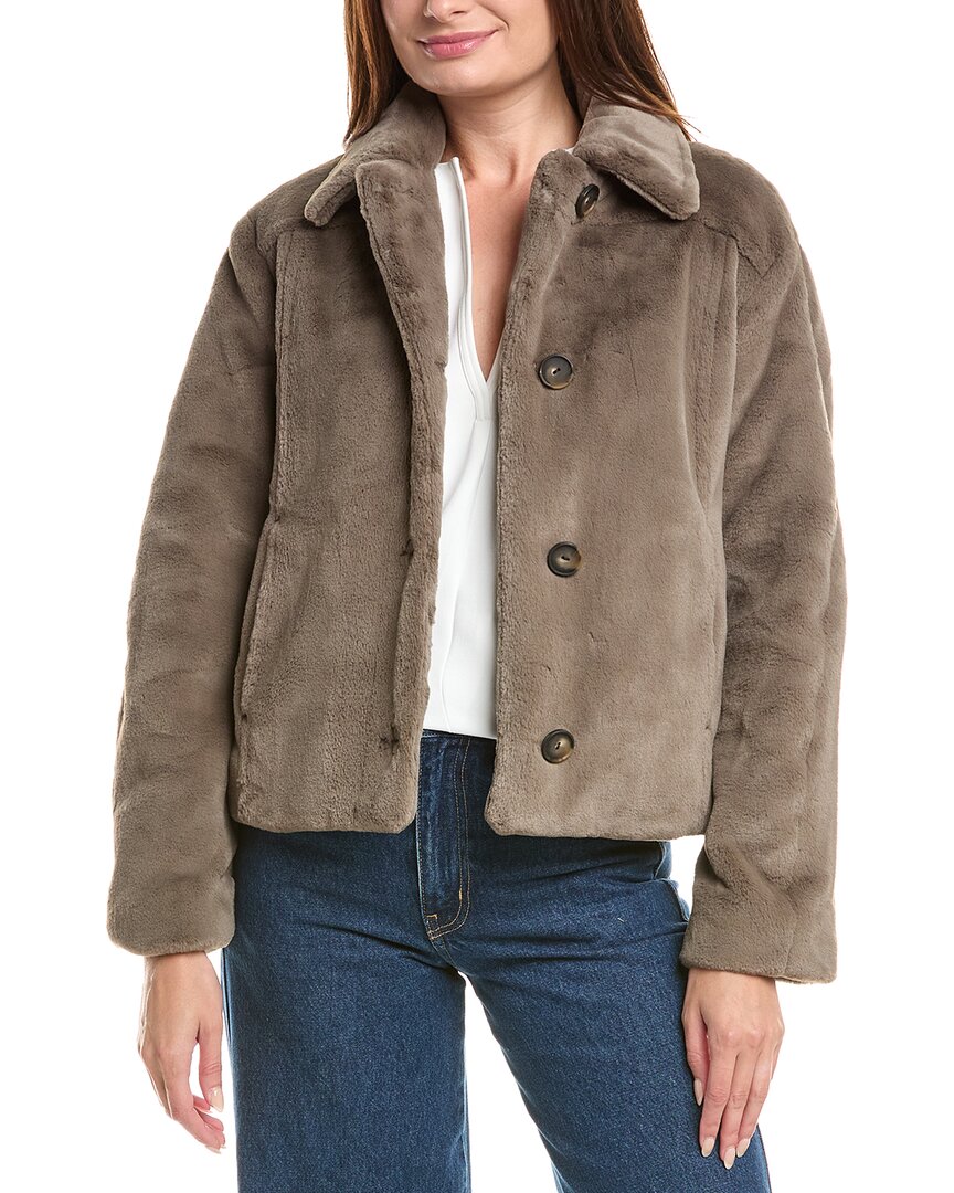 Vince Faux Fur Trucker Jacket In Brown